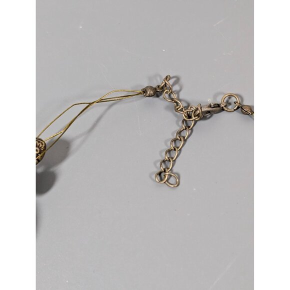 Bronze Tone Green Patina Faux Stone Statement Necklace 20" Tribal Boho - Picture 7 of 9